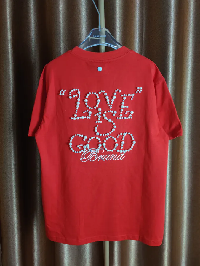GOODBRAND Summer Short Sleeve Pearl Embellishment & Lettering