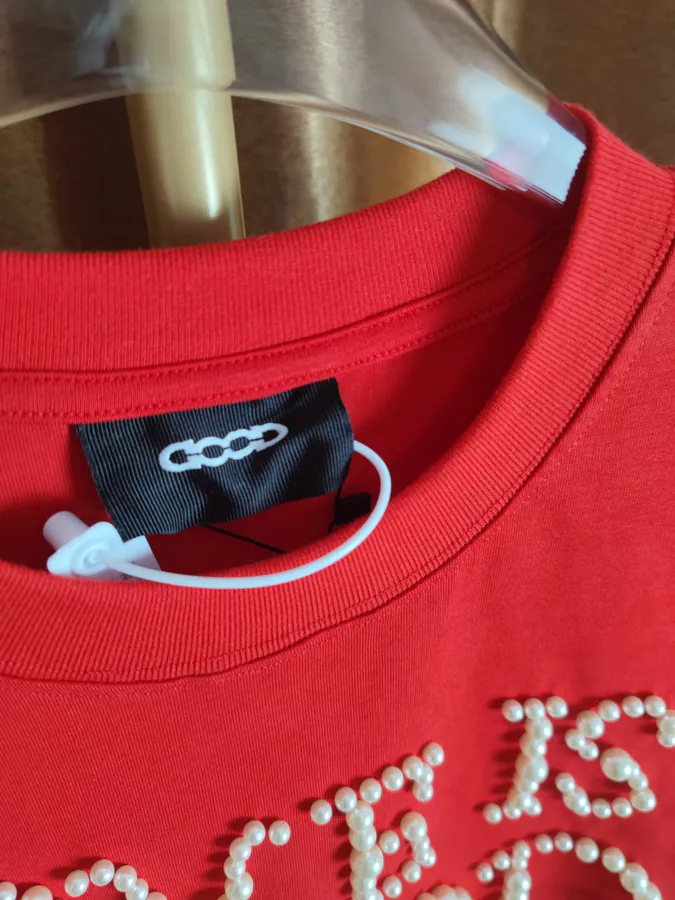 GOODBRAND Summer Short Sleeve Pearl Embellishment & Lettering