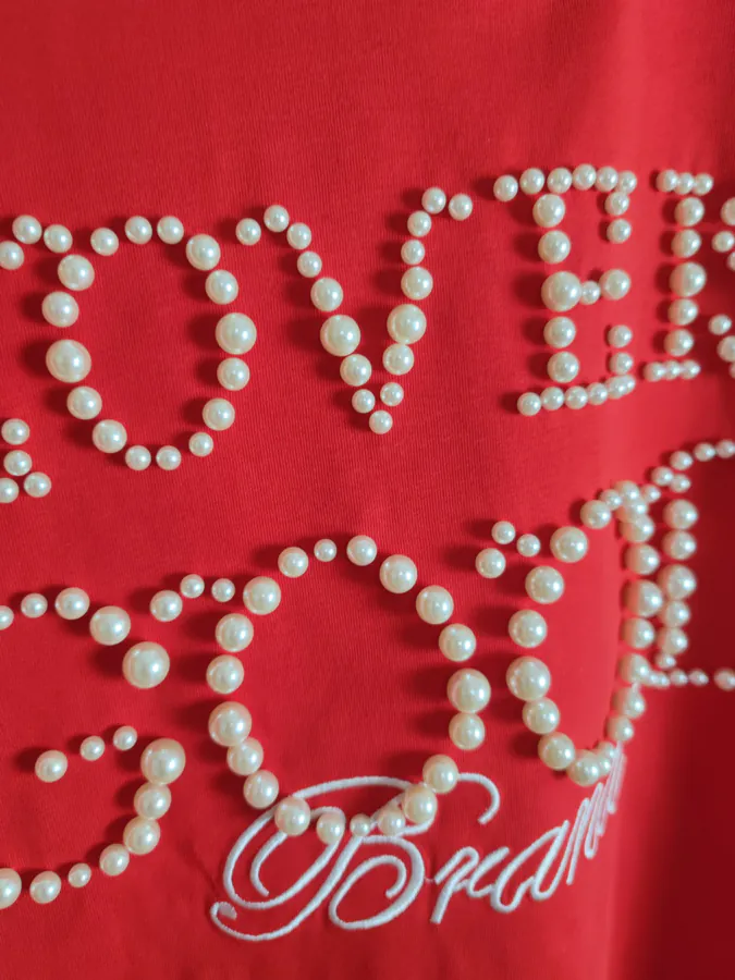 GOODBRAND Summer Short Sleeve Pearl Embellishment & Lettering