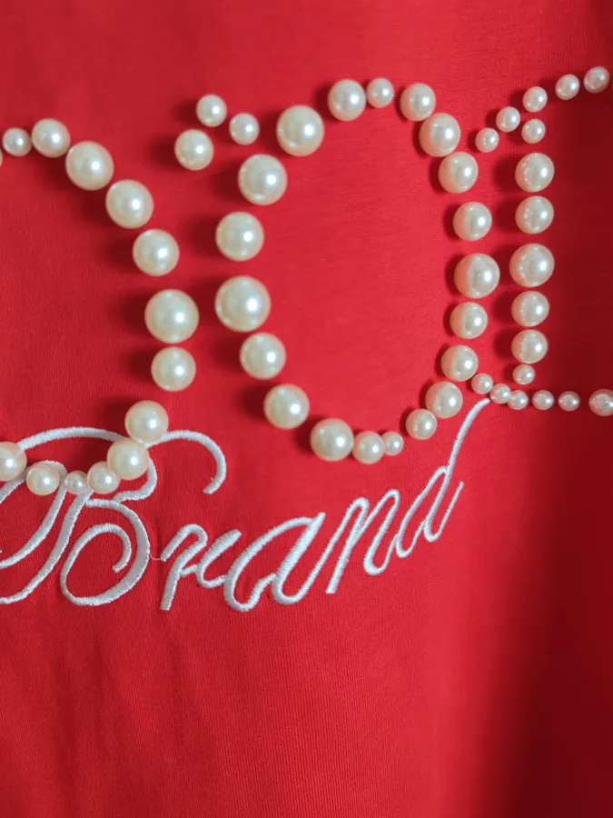 GOODBRAND Summer Short Sleeve Pearl Embellishment & Lettering