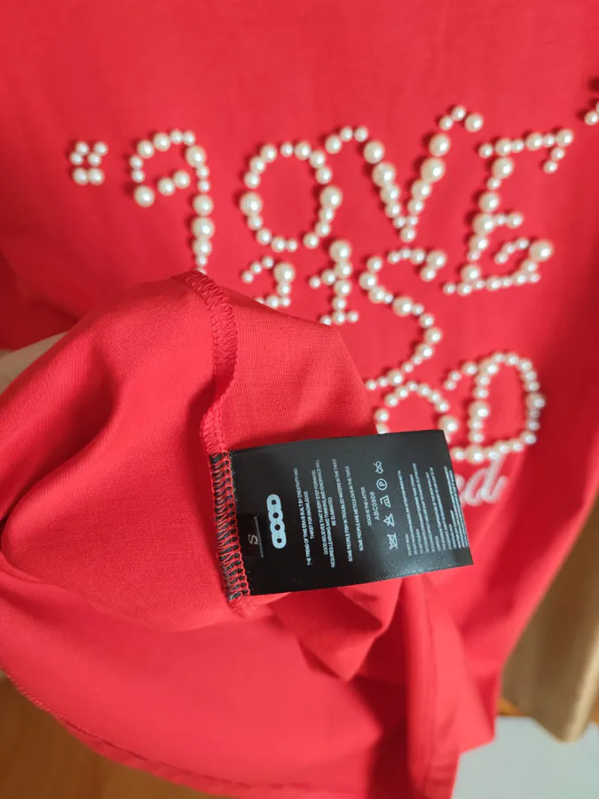 GOODBRAND Summer Short Sleeve Pearl Embellishment & Lettering