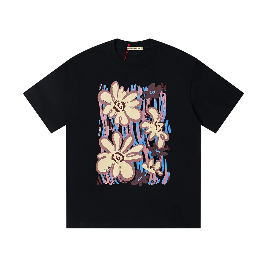 Mardi Mercredi Sweet Graffiti Flowers Series Round Neck Short Sleeve
