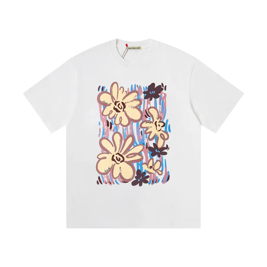 Mardi Mercredi Sweet Graffiti Flowers Series Round Neck Short Sleeve T Shirt