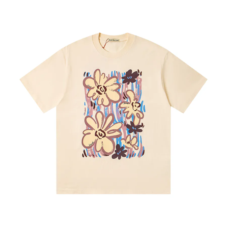 Mardi Mercredi Sweet Graffiti Flowers Series Round Neck Short Sleeve T Shirt