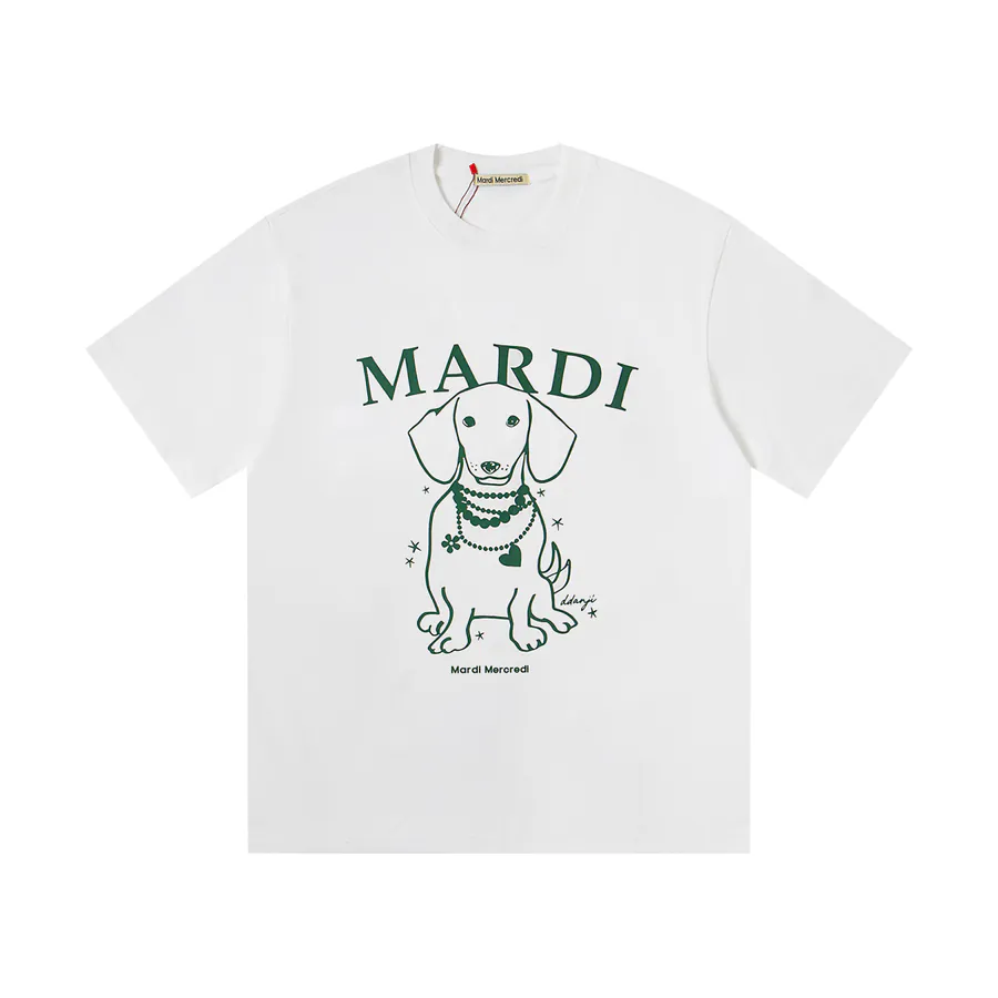 Mardi Mercredi Pearl Puppy Series Round Neck Short Sleeve T Shirt
