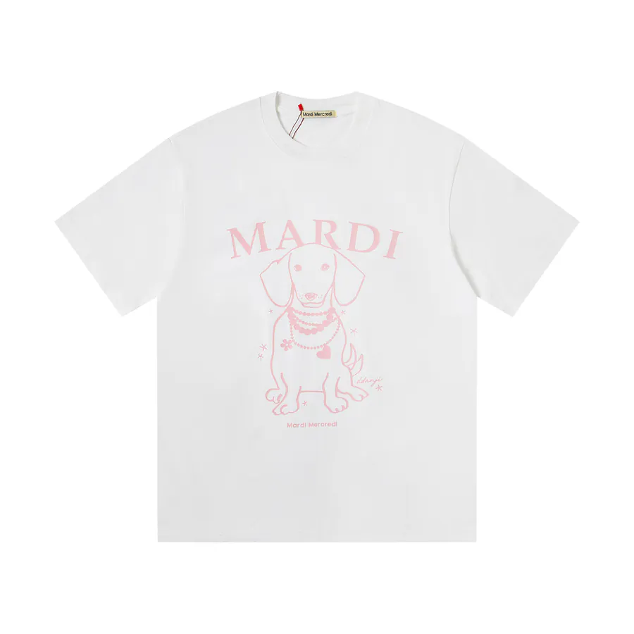 Mardi Mercredi Pearl Puppy Series Round Neck Short Sleeve T Shirt