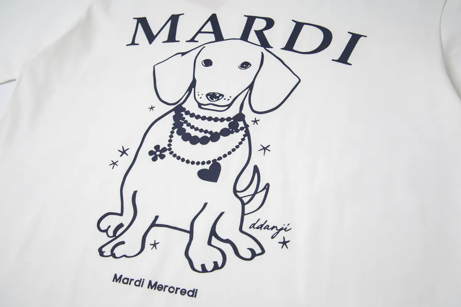 Mardi Mercredi Pearl Puppy Series Round Neck Short Sleeve T Shirt