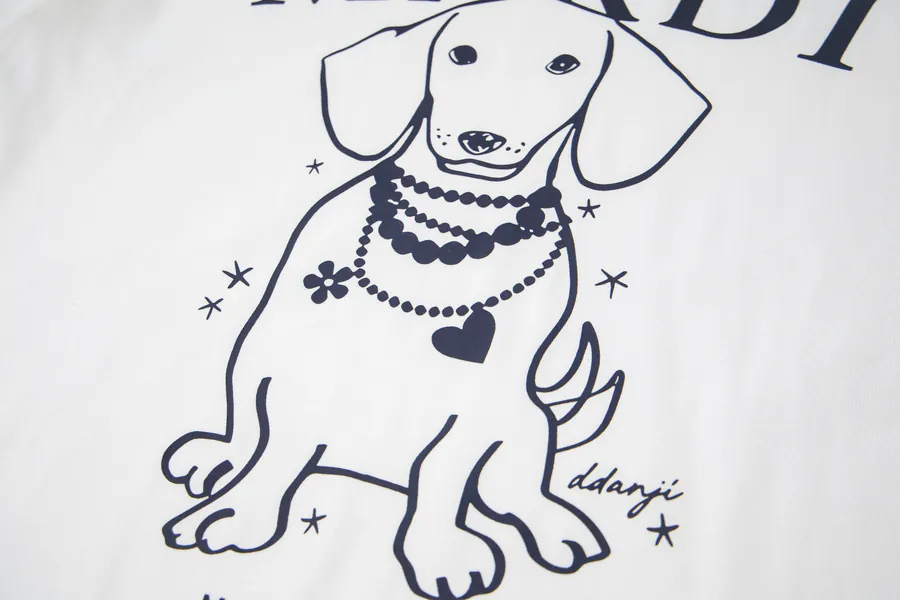 Mardi Mercredi Pearl Puppy Series Round Neck Short Sleeve T Shirt