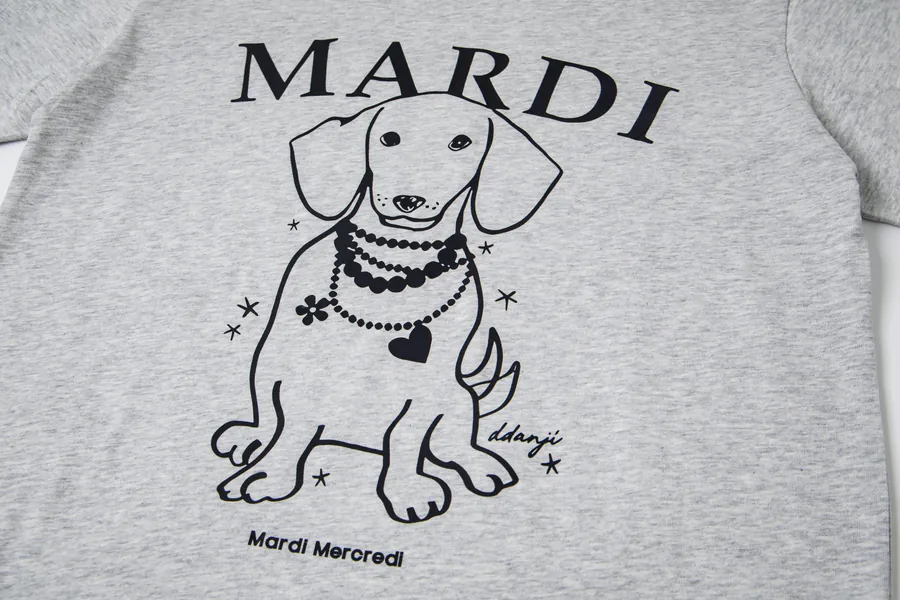 Mardi Mercredi Pearl Pup Series Round Neck Short Sleeve T Shirt