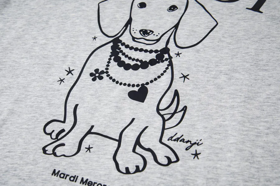 Mardi Mercredi Pearl Pup Series Round Neck Short Sleeve T Shirt