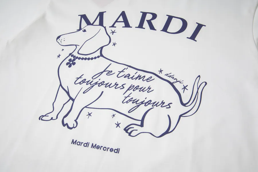 Mardi Mercredi Side Line Puppy Series Round Neck Short Sleeve T Shirt