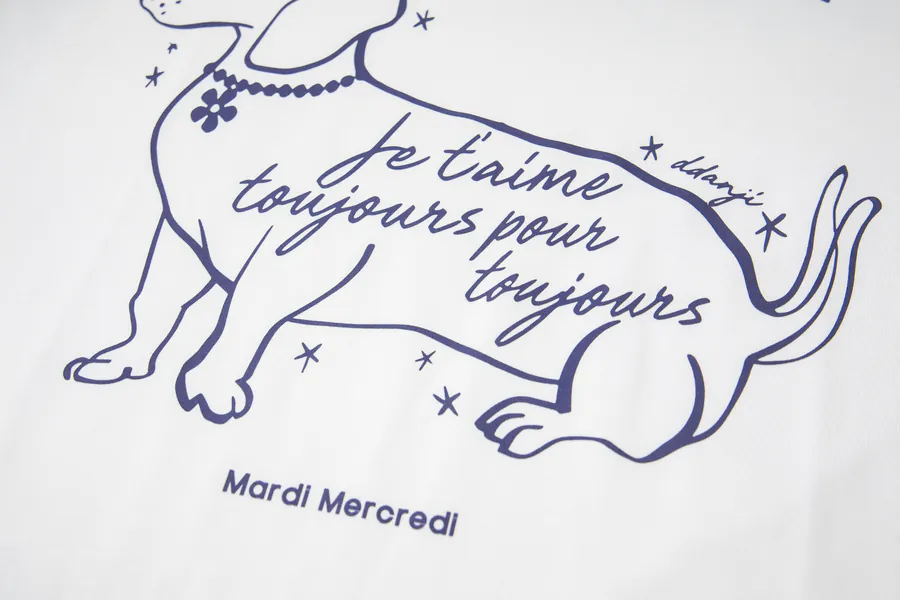 Mardi Mercredi Side Line Puppy Series Round Neck Short Sleeve T Shirt