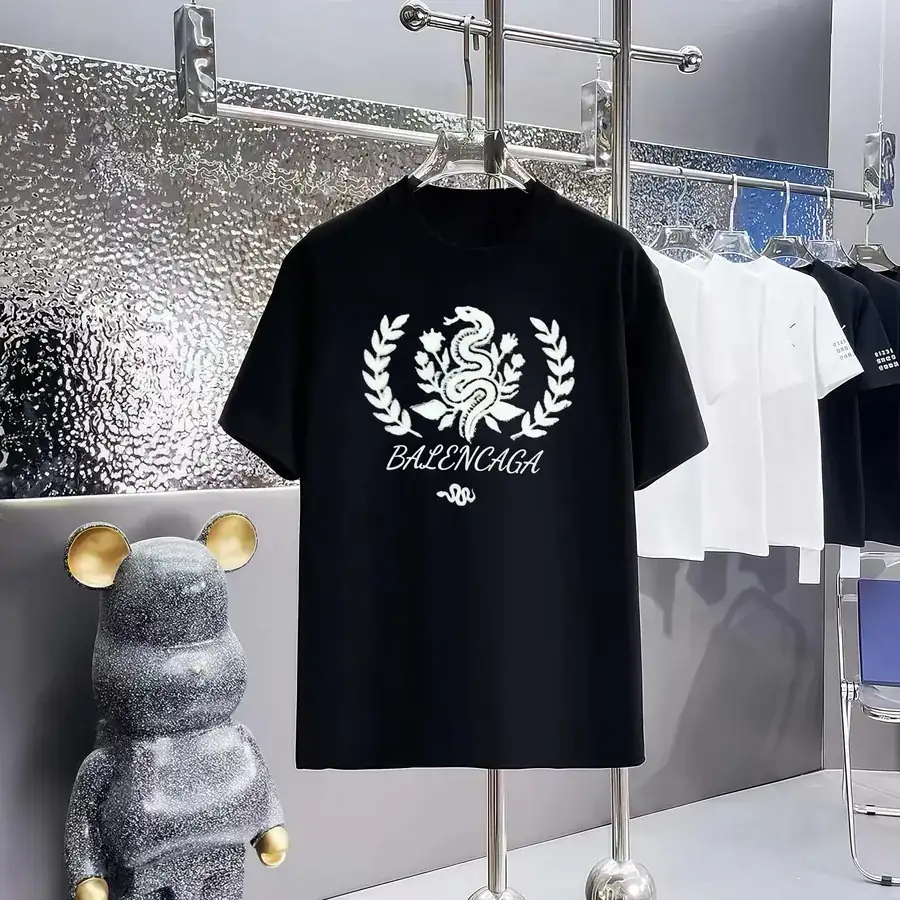 Balenciaga Paris Print Round Neck Short Sleeve T Shirt