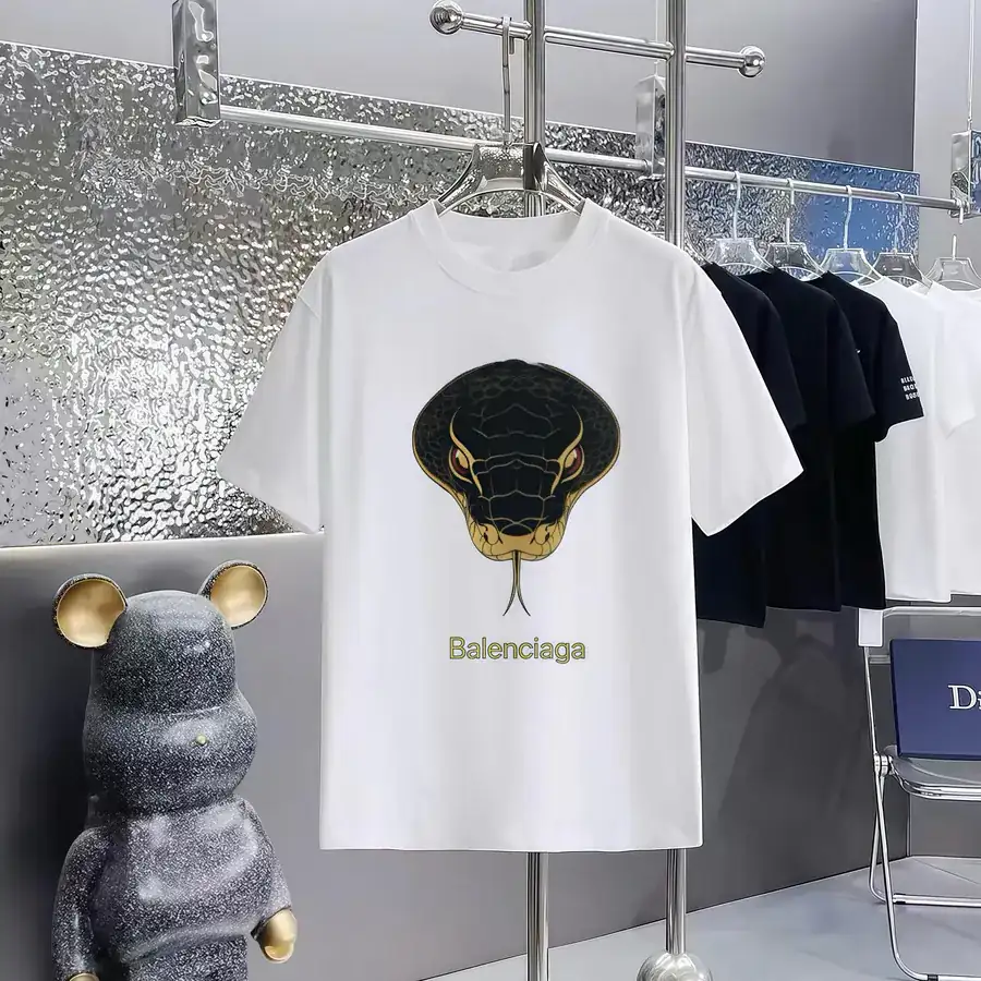 Balenciaga Paris Print Round Neck Short Sleeve T Shirt