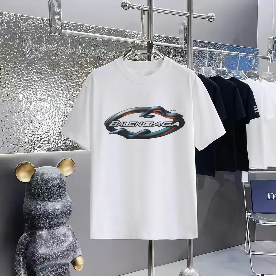Balenciaga Paris Print Round Neck Short Sleeve T Shirt