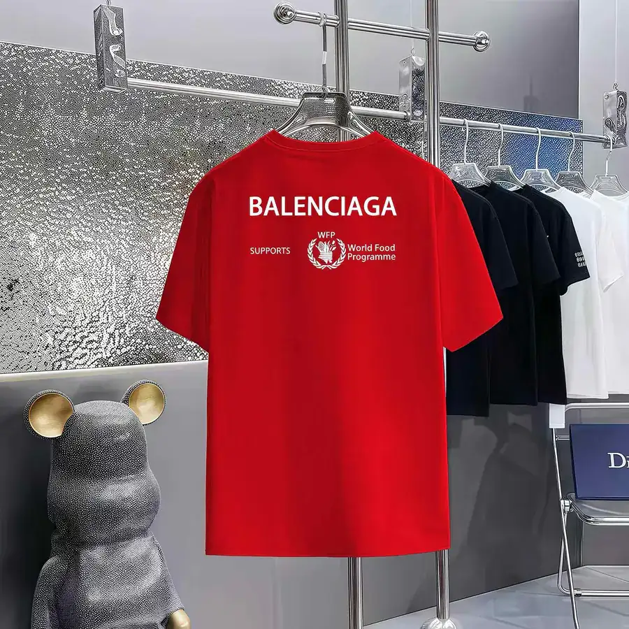 Balenciaga Parisian Print Round Neck Short Sleeve T Shirt