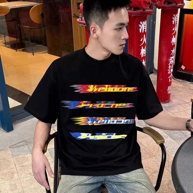 WE11DONE 25ss Gradient Flame Message Letter Print T Shirt