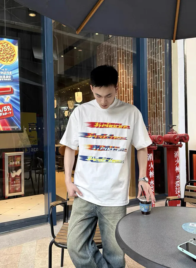 WE11DONE 25ss Gradient Flame Message Letter Print T Shirt