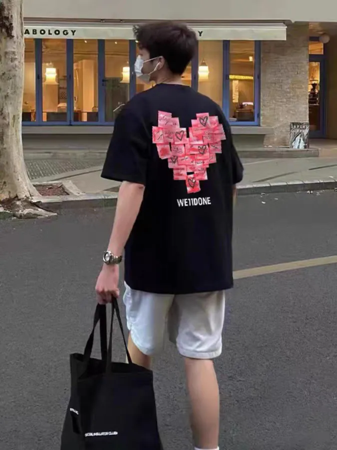 WE11DONE 25ss New Letter Heart Print Short Sleeve T Shirt