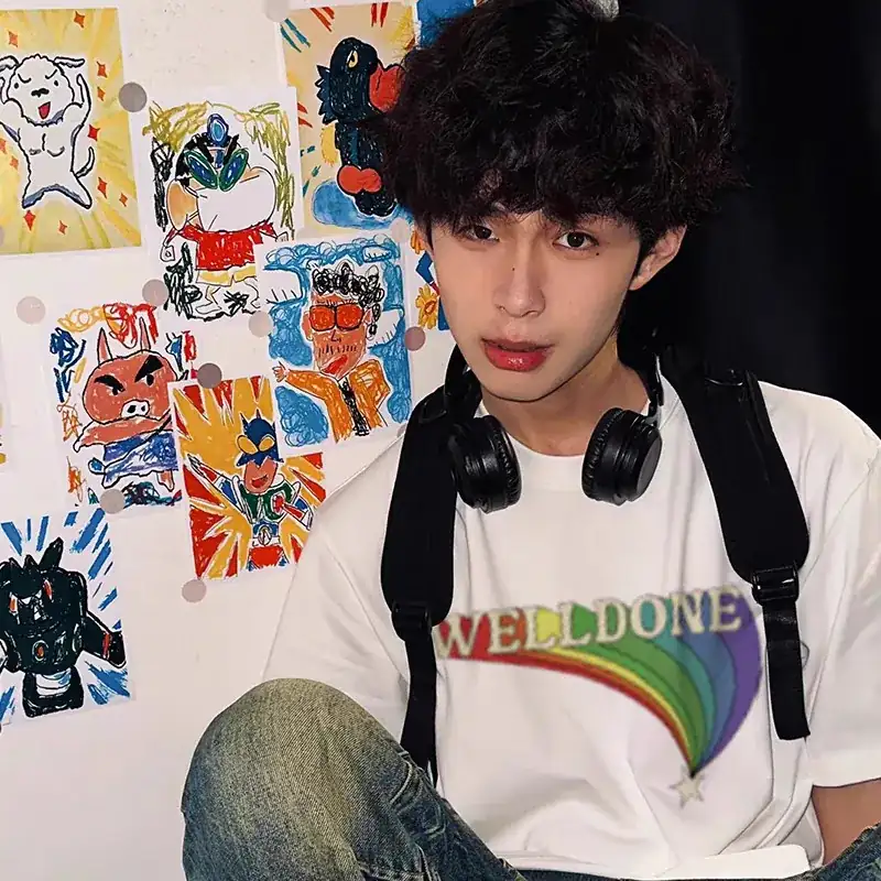 WE11DONE 25ss New Lucky Rainbow Print T shirt for Men and Women