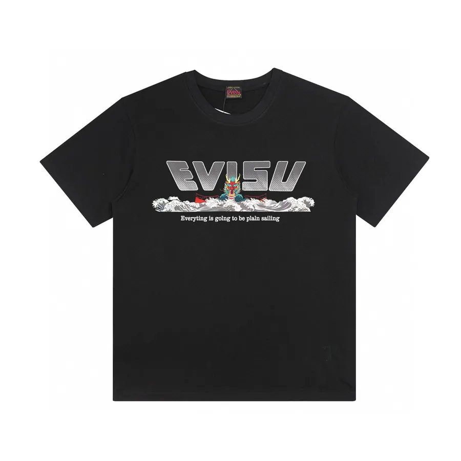 EVISU Summer Tee 32 Thread Double Knit, Pure Cotton, Black and White
