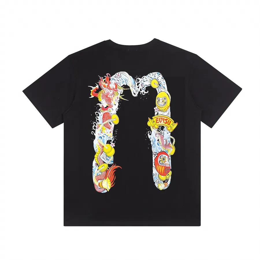 EVISU Summer Tee 32 Thread Double Silk Cotton, Black and White
