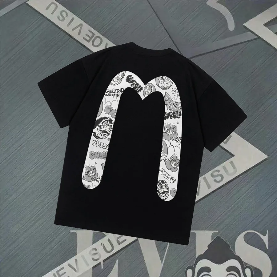 EVISU福神 New Large M Print Letter Short Sleeve Loose Couple Style