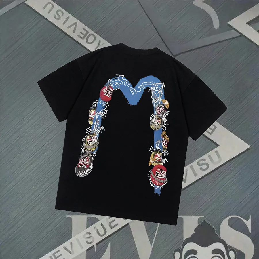 EVISU Big M Letter Print T Shirt Casual Loose Fit for Couples