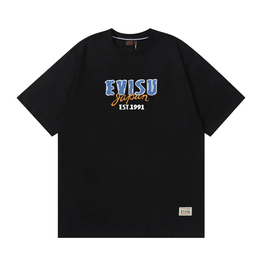 EVISU Big M Letter Print T Shirt Casual Loose Fit for Couples