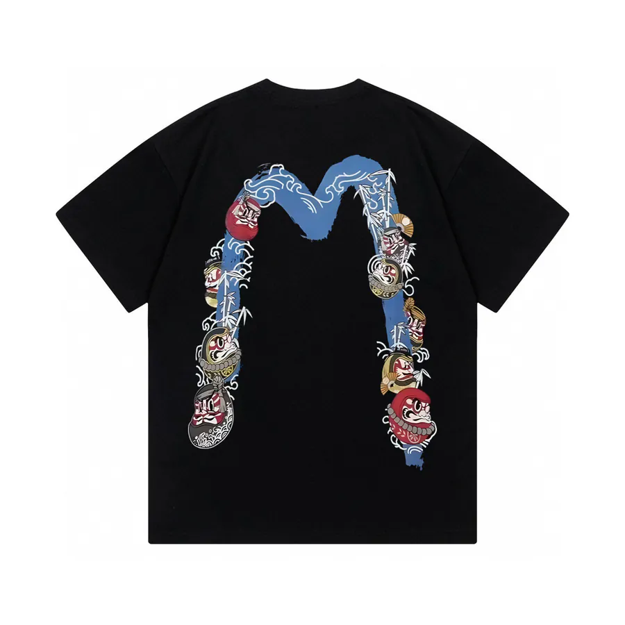 EVISU Big M Letter Print T Shirt Casual Loose Fit for Couples