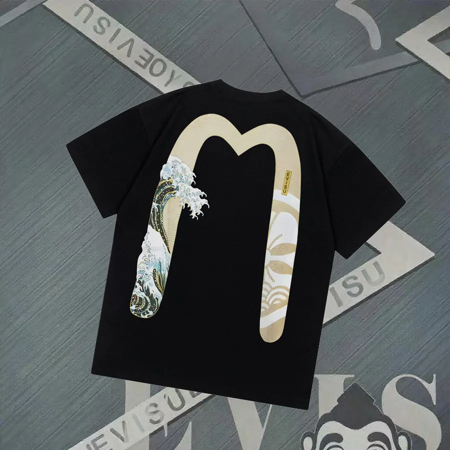 EVISU New Large M Print T Shirt Casual Loose Fit for Couples