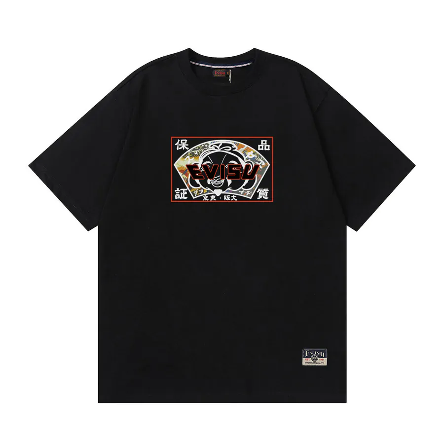 EVISU New Buddha Fan Print Short Sleeve Oversized Casual T Shirt