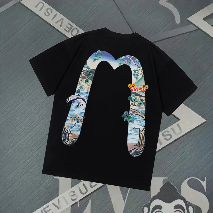 EVISU Fushin New Large M Print Short Sleeve Loose Fit Casual Couple T恤