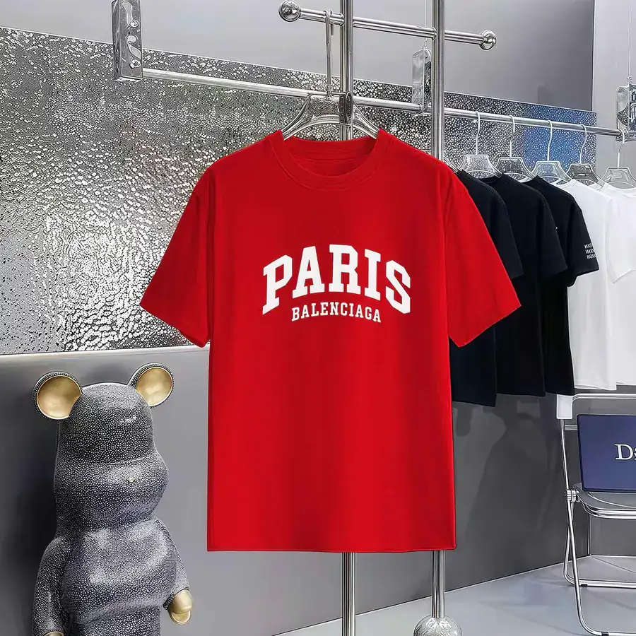 Balenciaga Paris Print Round Neck Short Sleeve T Shirt