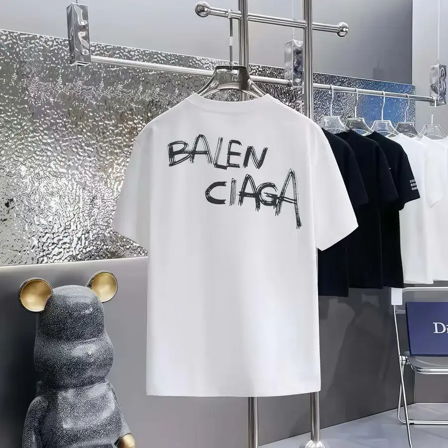 Balenciaga Parisian Print Round Neck Short Sleeve T Shirt