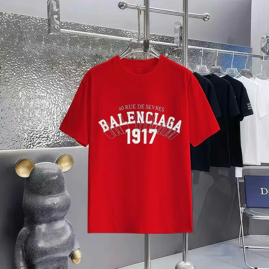 Balenciaga Paris Print Round Neck Short Sleeve T Shirt