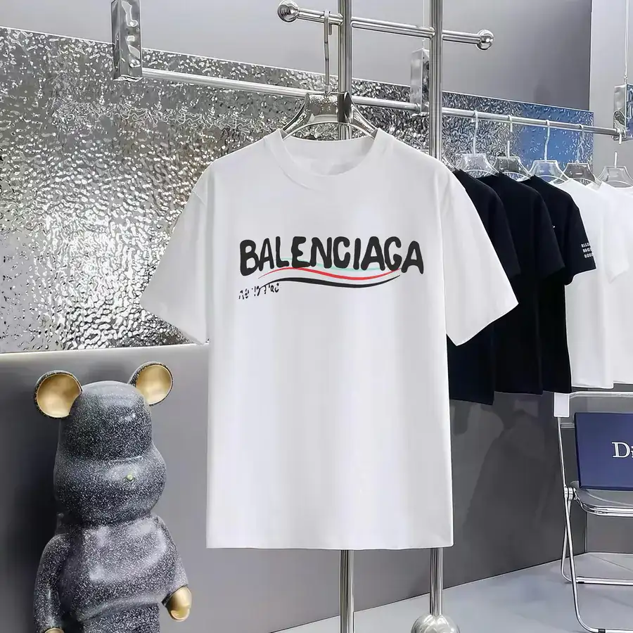 Balenciaga Parisian Print Round Neck Short Sleeve T Shirt