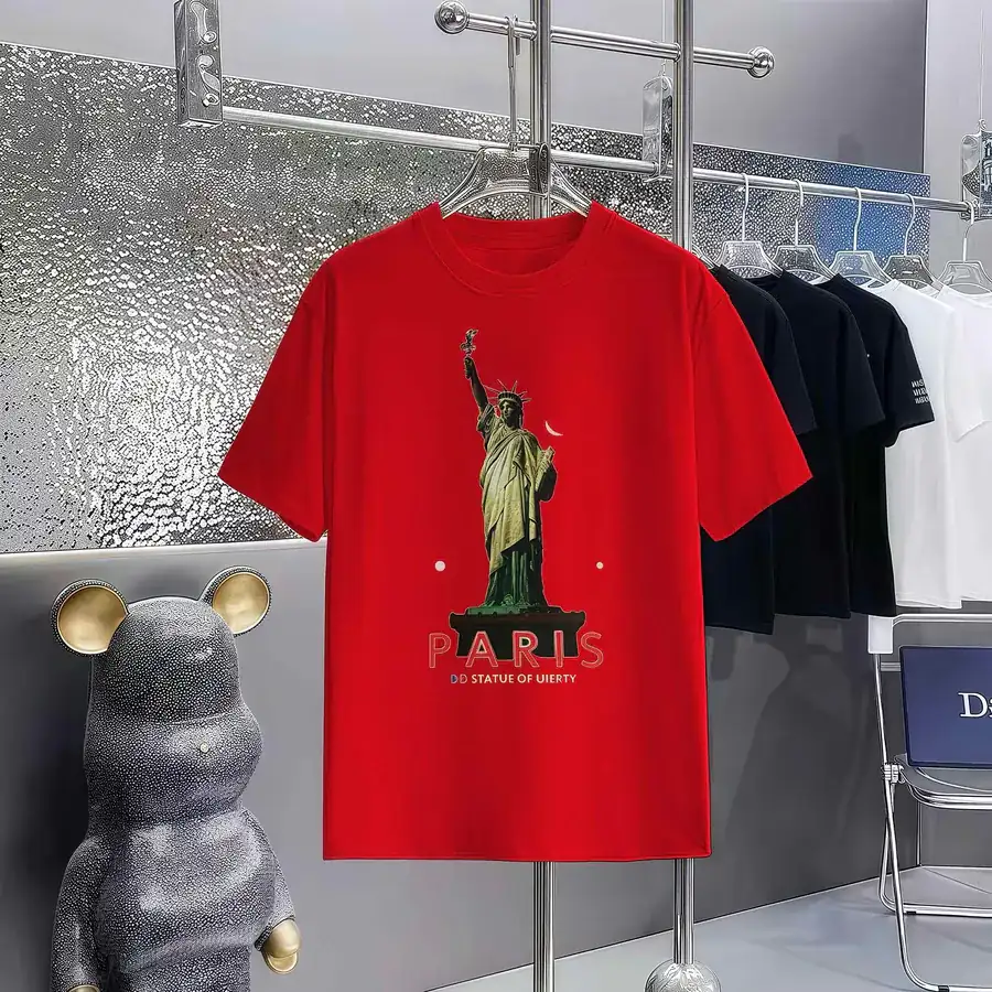 Balenciaga Parisian Print Round Neck Short Sleeve T Shirt
