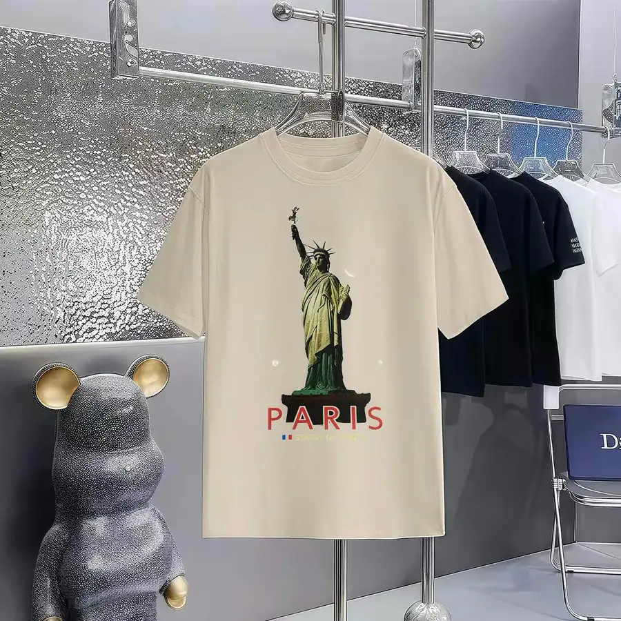 Balenciaga Paris Print Round Neck Short Sleeve T Shirt