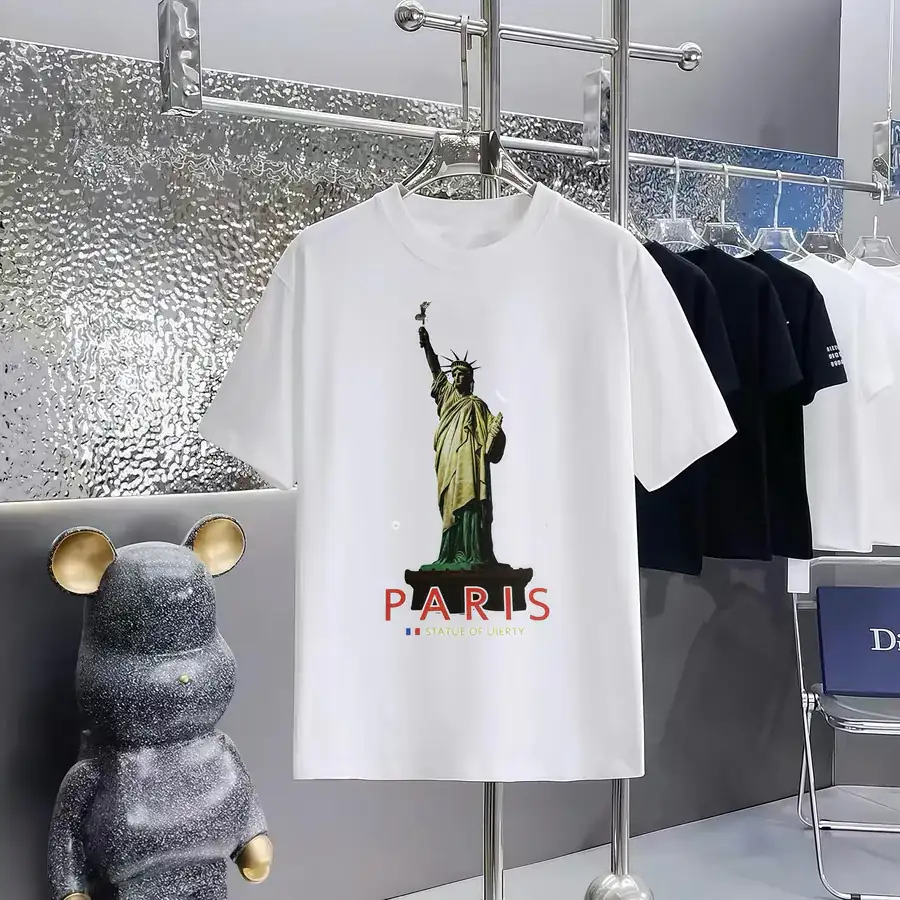 Balenciaga Parisian Print Round Neck Short Sleeve T Shirt