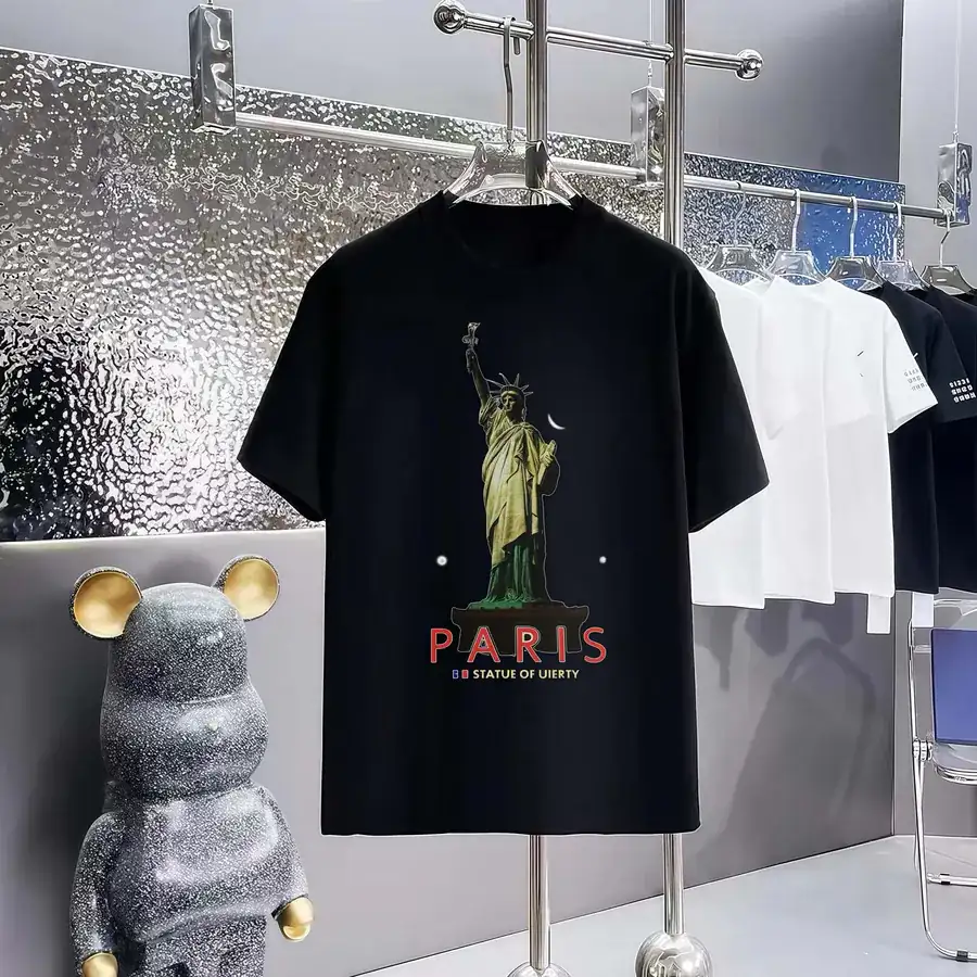 Balenciaga Parisian Print Round Neck Short Sleeve T Shirt