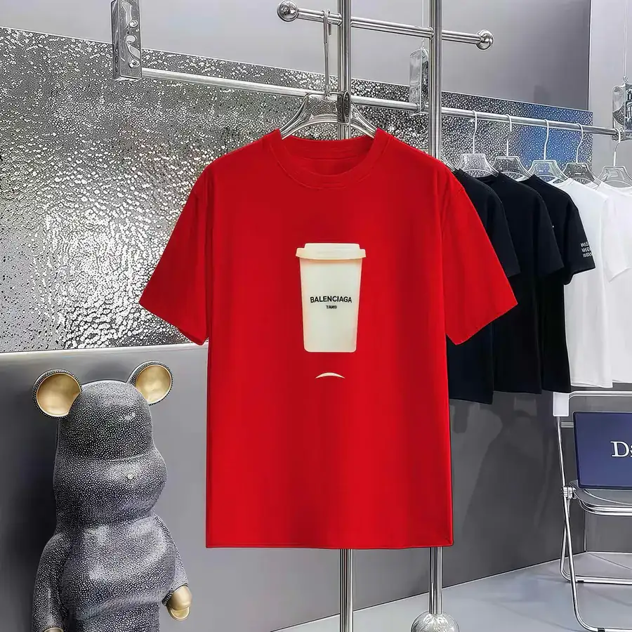 Balenciaga Paris Print Round Neck Short Sleeve T Shirt