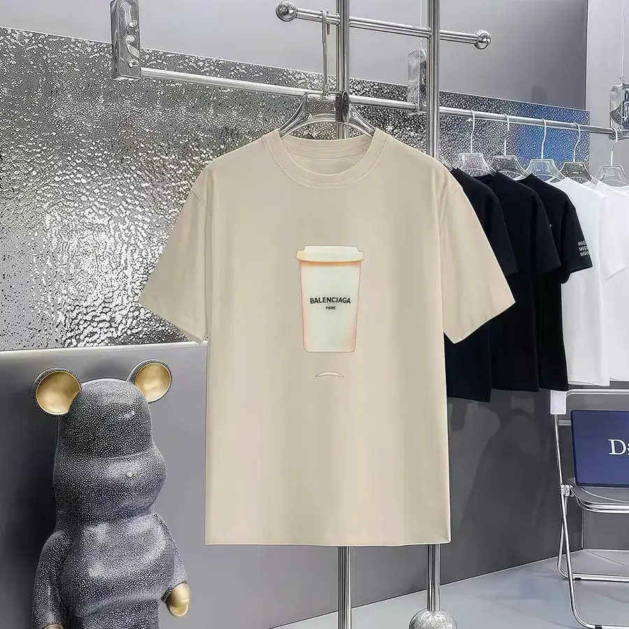 Balenciaga Parisian Print Round Neck Short Sleeve T Shirt