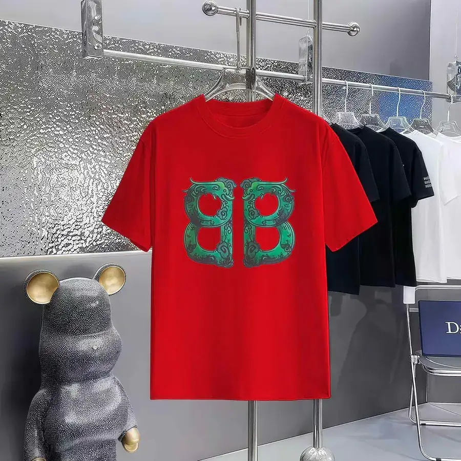 Balenciaga Parisian Print Round Neck Short Sleeve T Shirt