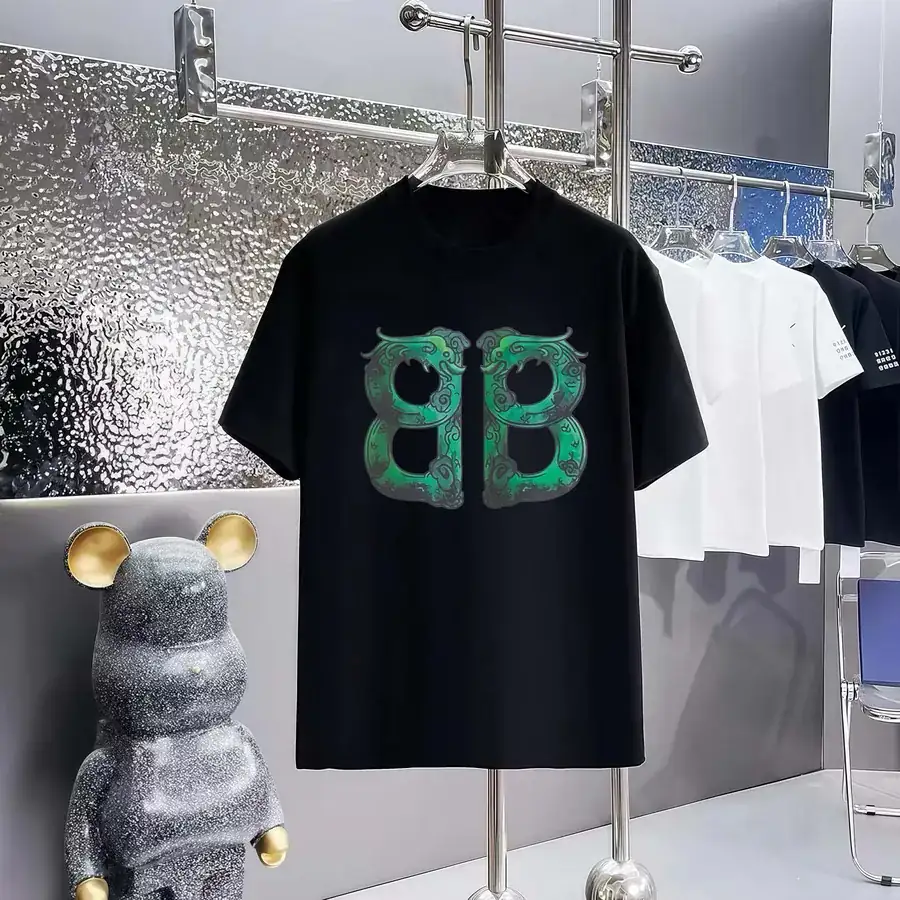 Balenciaga Paris Print Round Neck Short Sleeve T Shirt