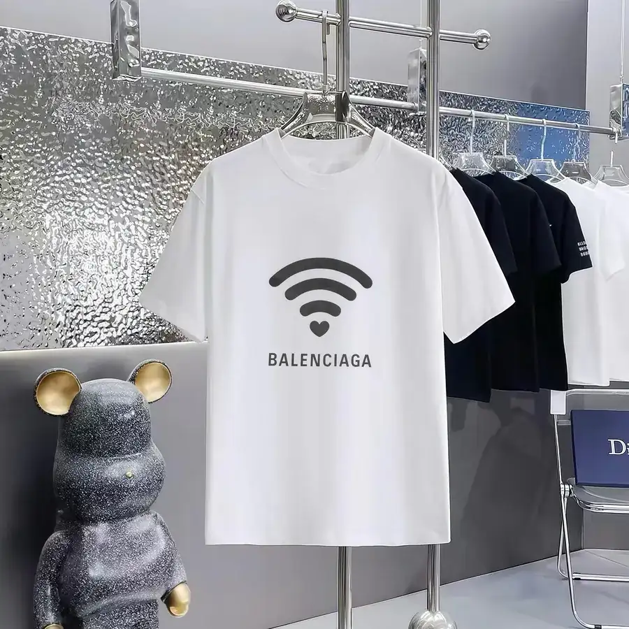 Balenciaga Parisian Print Round Neck Short Sleeve T Shirt