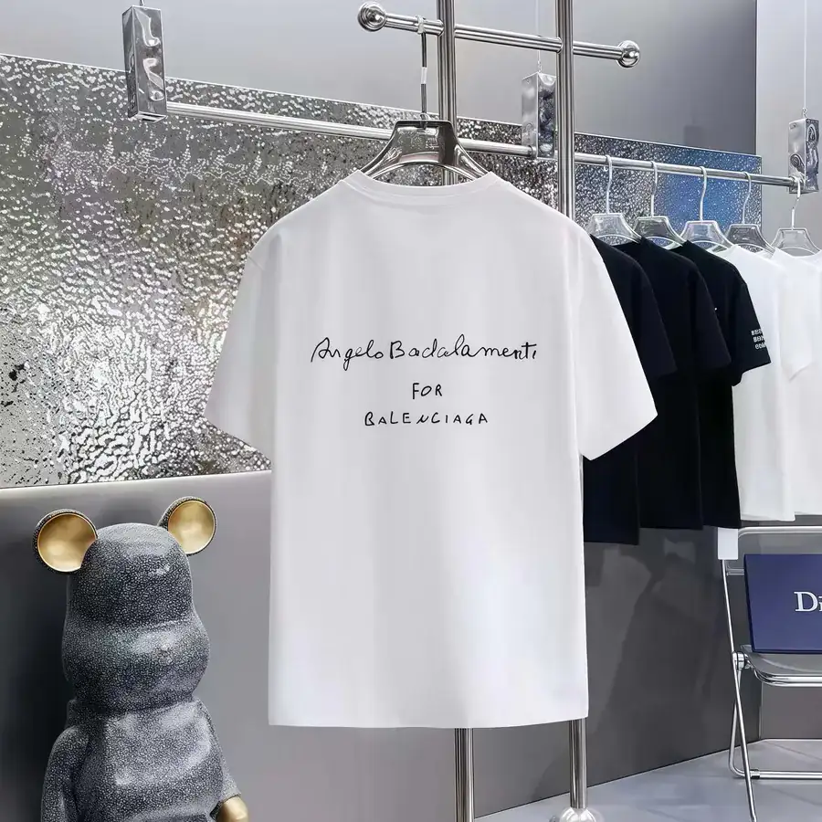 Balenciaga Paris Print Round Neck Short Sleeve T Shirt