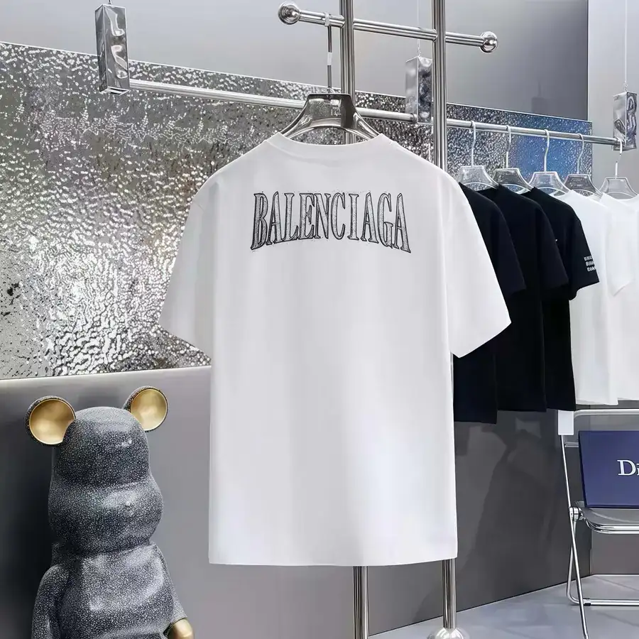 Balenciaga Parisian Print Round Neck Short Sleeve T Shirt