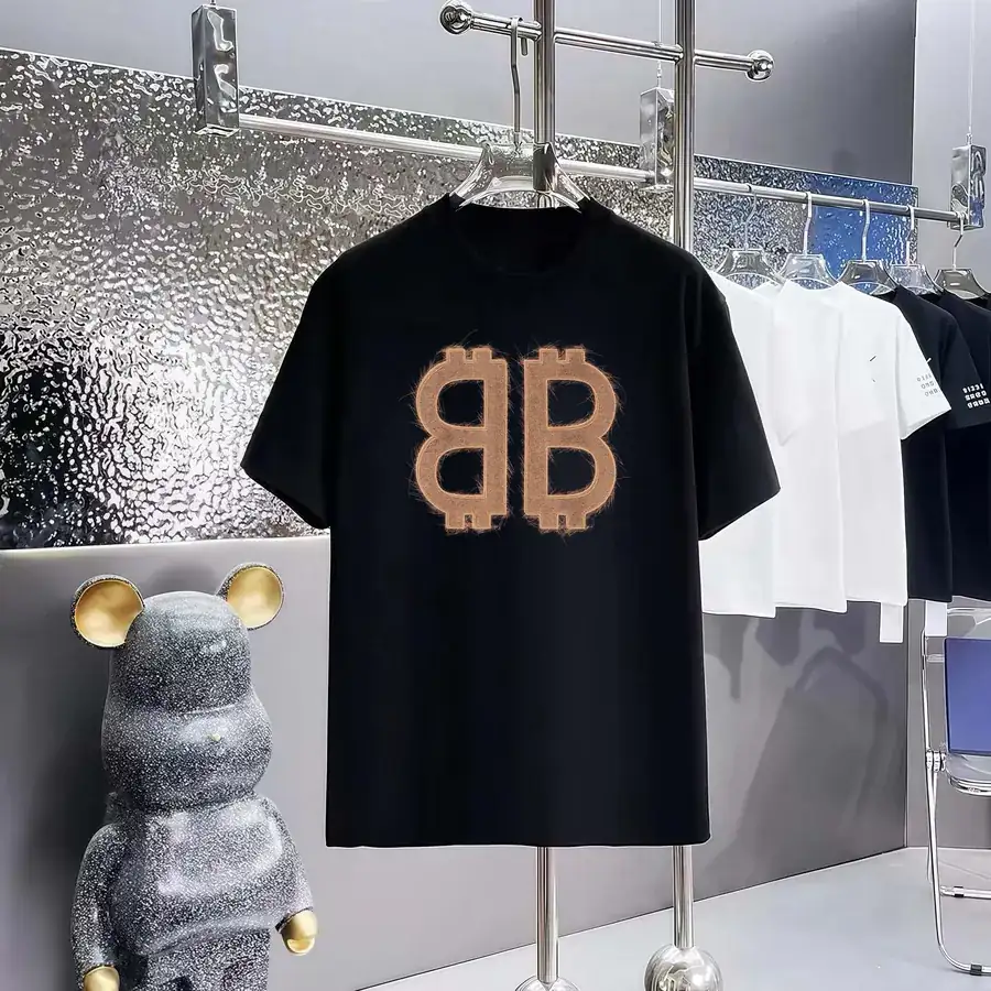 Balenciaga Parisian Print Round Neck Short Sleeve T Shirt