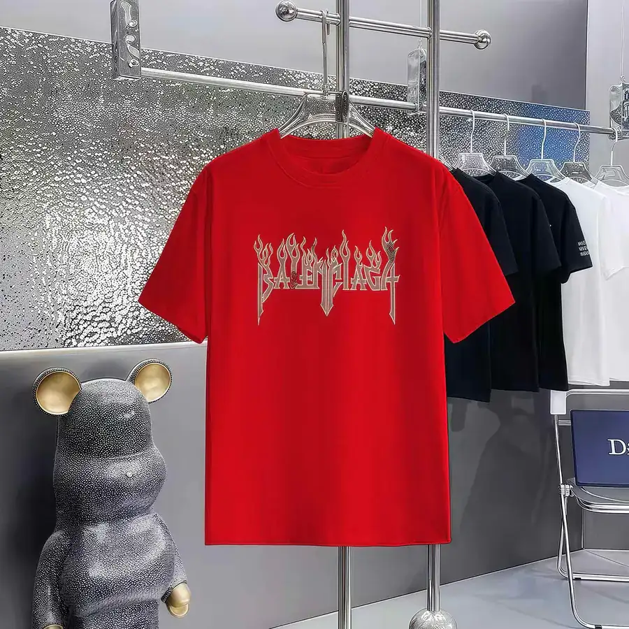 Balenciaga Paris Print Round Neck Short Sleeve T Shirt